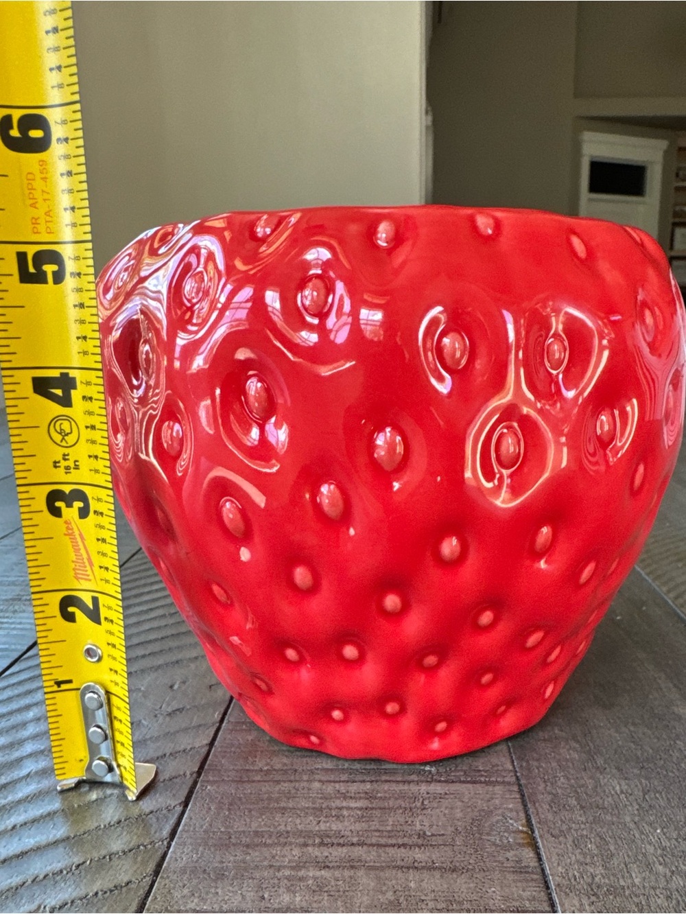 Red Ceramic Strawberry Orchid or Planter Pot - Picture 7 of 8